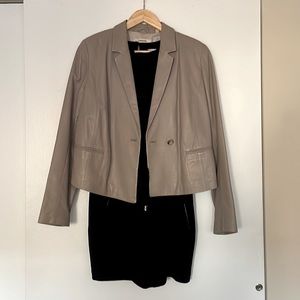 Cropped taupe leather jacket